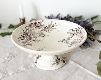 Antique French Choisy le Roi Pompadour Pedestal Bowl – Brown Transferware Terre de Fer Compote, 19th Century French Ironstone