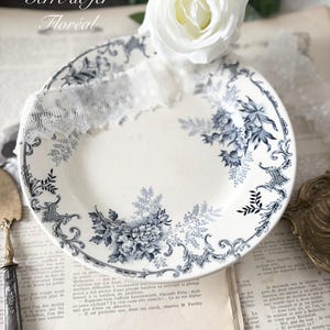 Antique French Terre de Fer Compotier – Swallow Motif, Navy Blue
