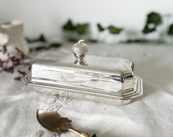 Antique Silver Plated Butter Dish butter case French Chestnut Motif Butter Tray Vintage Tableware 銀メッキ バターケース バタープレート どんぐりモチーフフランス　アンティーク　