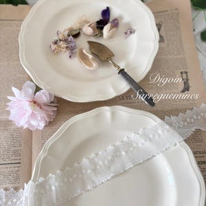 Sarreguemines Digoin Ivory Compotier, prato de pedestal floral francês antigo, barraca de frutas recortadas, carrinho de bolo Ironstone França