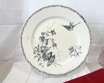 Grand Dépôt E. BOURGEOIS / Flower and bird / France / 19 Century / antique / picture plate / dinner plate / France / antique picture plate / bird / dinner plate