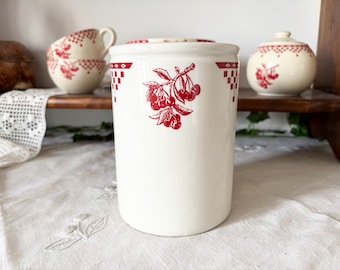 Comptoir de Famille Cherry Utensil Holder, French Country Ceramic Kitchen Tool Jar, Farmhouse Kitchen Decor Rustic Utensil Pot Vintage