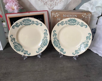 Set of 2 Longchamp dessert plates with chips / French vintage plate / antique / dessert plate / Longchamp / France / plate / chipped