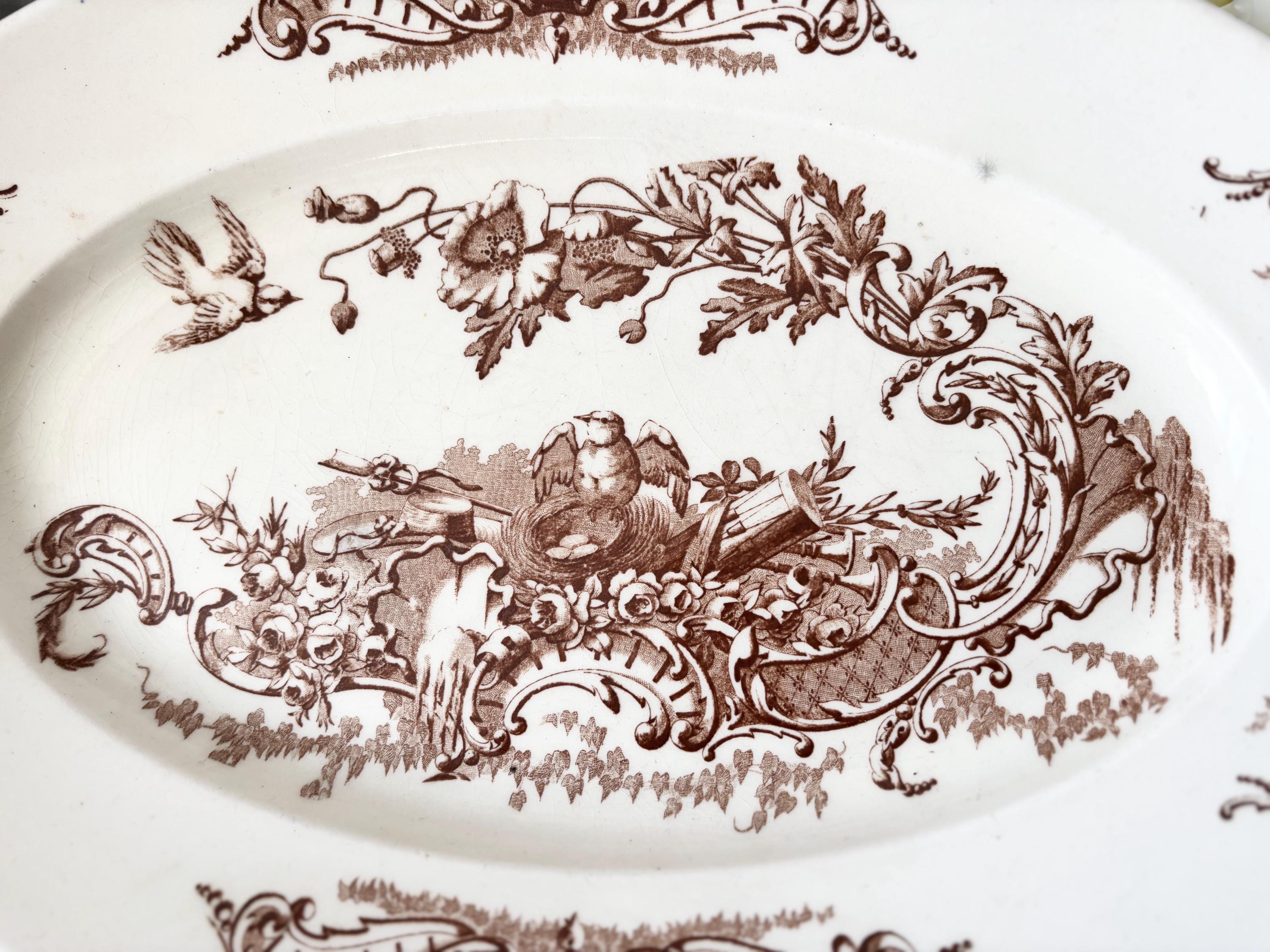 Antique French Terre De Fer Oval Plate, Clairefontaine Louis XV
