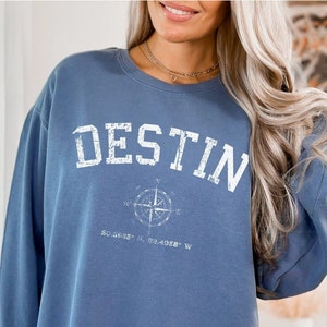 Sudadera con diseño desgastado de Destin Coordinates, estética náutica, colores cómodos de Florida, idea de regalo de cuello redondo, unisex