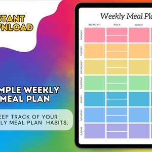Simple Weekly Meal Plan- Weekly Diet Tracker - Food Tracker - Meal Planner- Food Diary - Food Journal - Printable - Instant Download