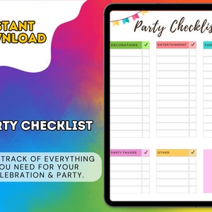 Party checklist, party planner, party to do list, Printable - Instant Download