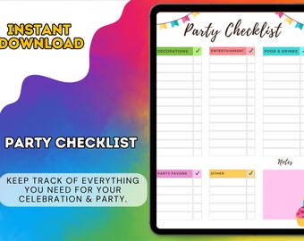 Party checklist, party planner, party to do list, Printable - Instant Download