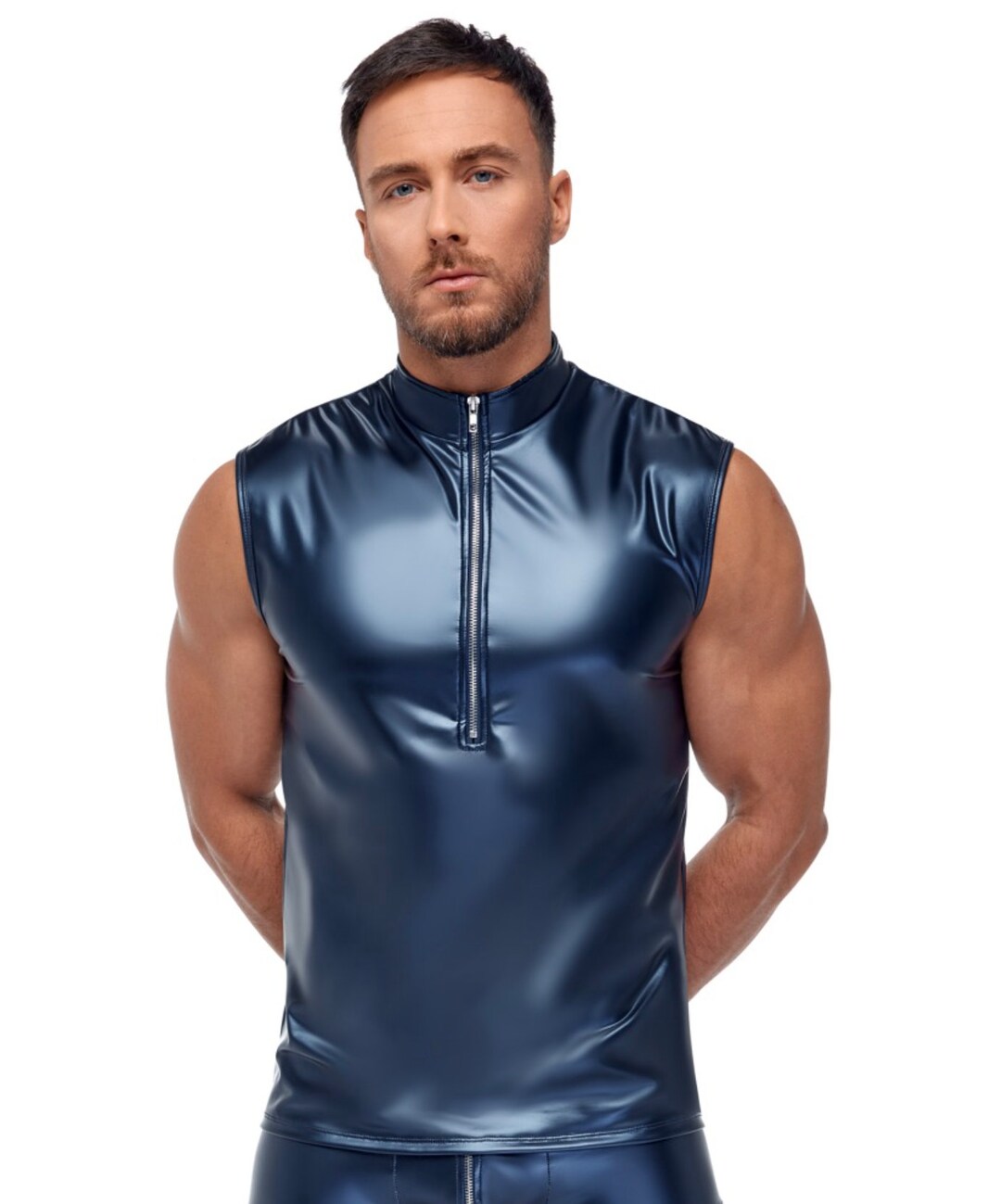 Metallic Blue Men's Shirt With Zipper Etsy
