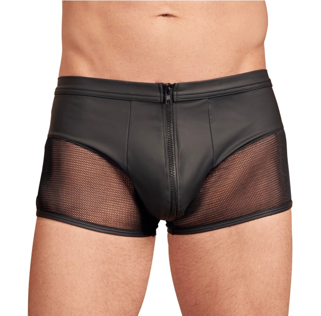 Men's Matte Look and Net Hotpants With Zipper Etsy