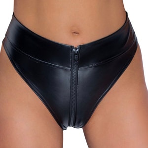 Woman's Shiny Wet Look Zipper Crotch Underwear Panties Briefs Thong  Underpants