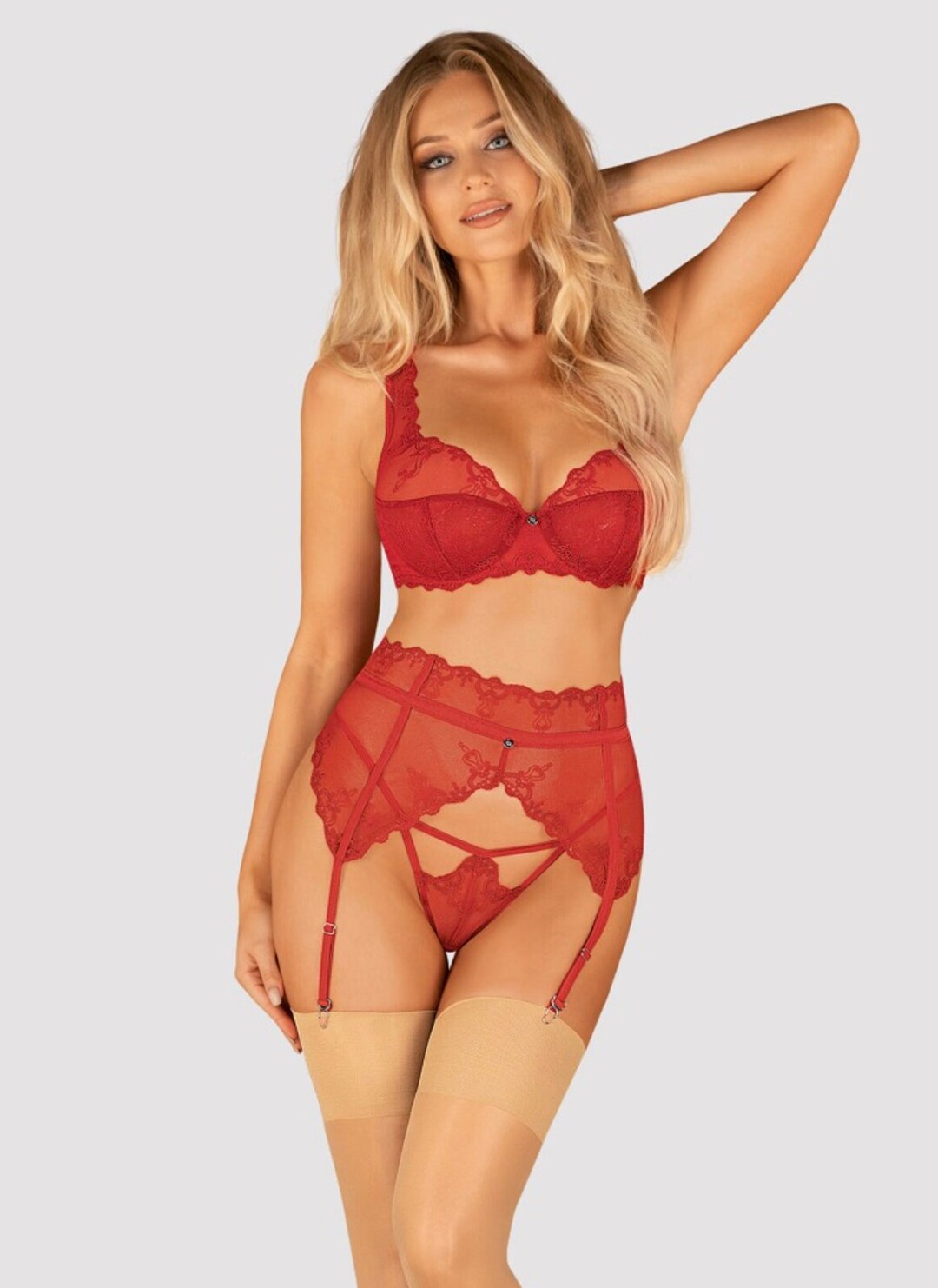 High Waist Red Lace Garter Belt Etsy