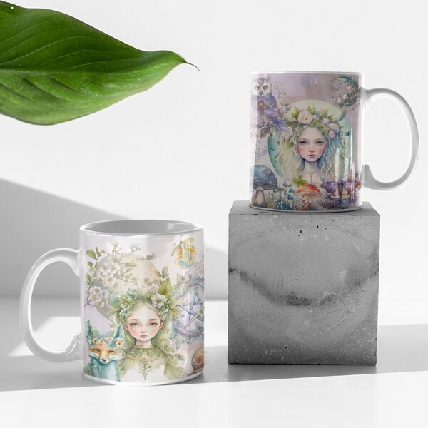 Beltane Celtic botanical flowers wrap around design coffee mug, botanical gift, flower coffee mug, witchy coffee mug, botanical coffee mug