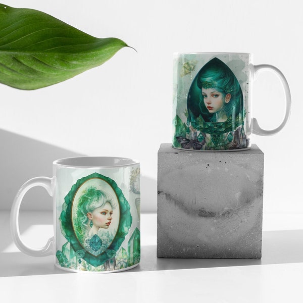 Emerald Queens wrap around art coffee mug, queen gifts, butterfly coffee cup, moon mug, Moon gifts for her, Celestial, Celestial gifts