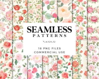 Rose Seamless Patterns - Pastel Floral - Grandmillennial Vintage Digital Scrapbook Paper for Crafts - Repeating Patterns - Printable Papers