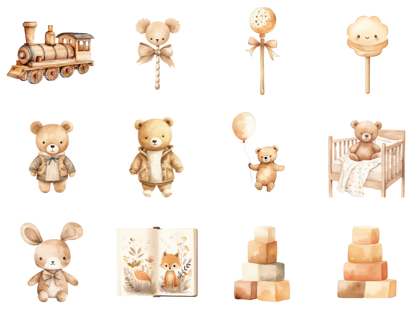Boho Baby Clipart Bundle - Watercolour Baby Shower Clip Art - Cute ...