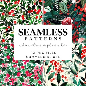 Boho Weihnachten Floral nahtlose Muster - Digital Paper Pack - Festliche Holly und Blumen Muster - Kommerzielle Nutzung PNG Dateien - Abstraktes Papier