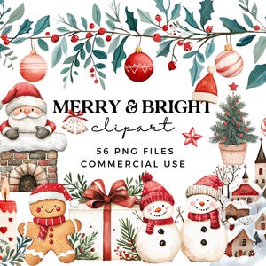 Niedliches Weihnachtsclipart-Bundle - Aquarell Clip Art - Klassische Rote Weihnachtscliparts - Weihnachtsmann Clipart - Feiertagsclipart - Transparente PNGs