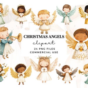 Schattige kerst engelen clipartbundel - aquarel illustraties voor kerstkaarten - commercieel gebruik clipartbundel - schattige kinderen kerststal clipart