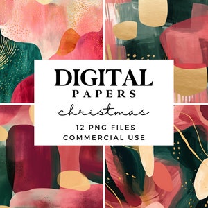 Weihnachts-Digital-Papiere in Juwelentönen mit Gold - Abstraktes, in Wasserfarben druckbares Papier für Scrapbooking und Kartenherstellung - Kommerzielle Nutzung