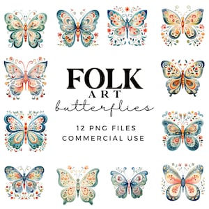 Aquarell Volkskunst Schmetterlinge Clipart - Rosemaling Schmetterling Clip Art Illustrationen - Kommerzielle Nutzung - Transparente 300DPI PNG