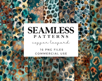 Copper Patina Leopard Print Seamless Pattern - Fun Animal Print Digital Background  - Distressed Copper Textures - PNGs for Sublimation