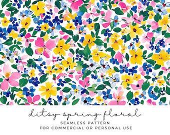 Ditsy Floral Seamless Pattern - Spring Flower Scrapbook Paper - Floral Repeating Pattern - Sublimation Design - Commercial Use