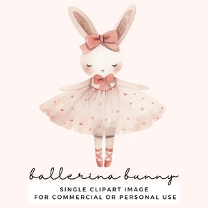 Ballerina Bunny Clipart - ClipArt di danza classica per arte della parete della scuola materna, inviti per feste per bambini, docce per bambini - PNG trasparente per uso commerciale