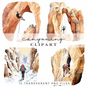 Clipart canyoning - ensemble de cliparts canyoning - sports d'aventure Clip Art - descente en rappel randonnée escalade Illustration - usage Commercial