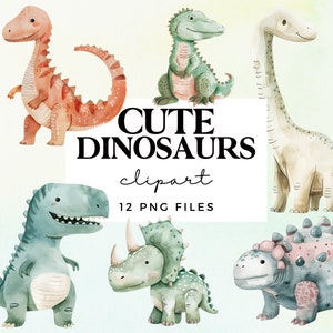 Niedliches Dinosaurier Clipart Paket - Aquarell Dinosaurier Clipart - Dinosaurier PNGs - Kommerzielle Nutzung Clip Art