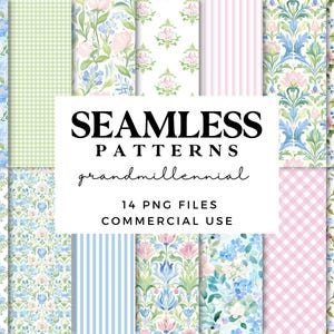 Grand Millennial Seamless Patterns - Pastel Floral Patterns - Vintage Chic Digital Scrapbook Paper for Crafts - Repeating Patterns