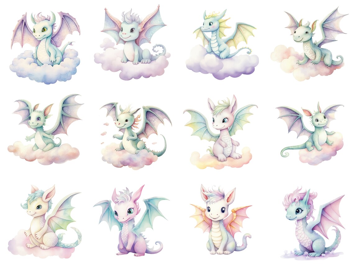 Cute Dragon Clipart - Watercolor Dragon Kingdom Clip Art Bundle ...
