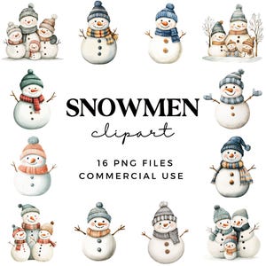 Cute Snowman Clipart Bundle - Scandi Snowmen Clip Art - Snowman Family Clip Art - Scandinavian Holiday Clipart - Transparent PNG Files