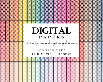 Diagonal Gingham Digital Paper in 100 Rainbow Colours - Seamless Pattern Scrapbook Paper - 300dpi JPEG Planner Paper - Printable Papers