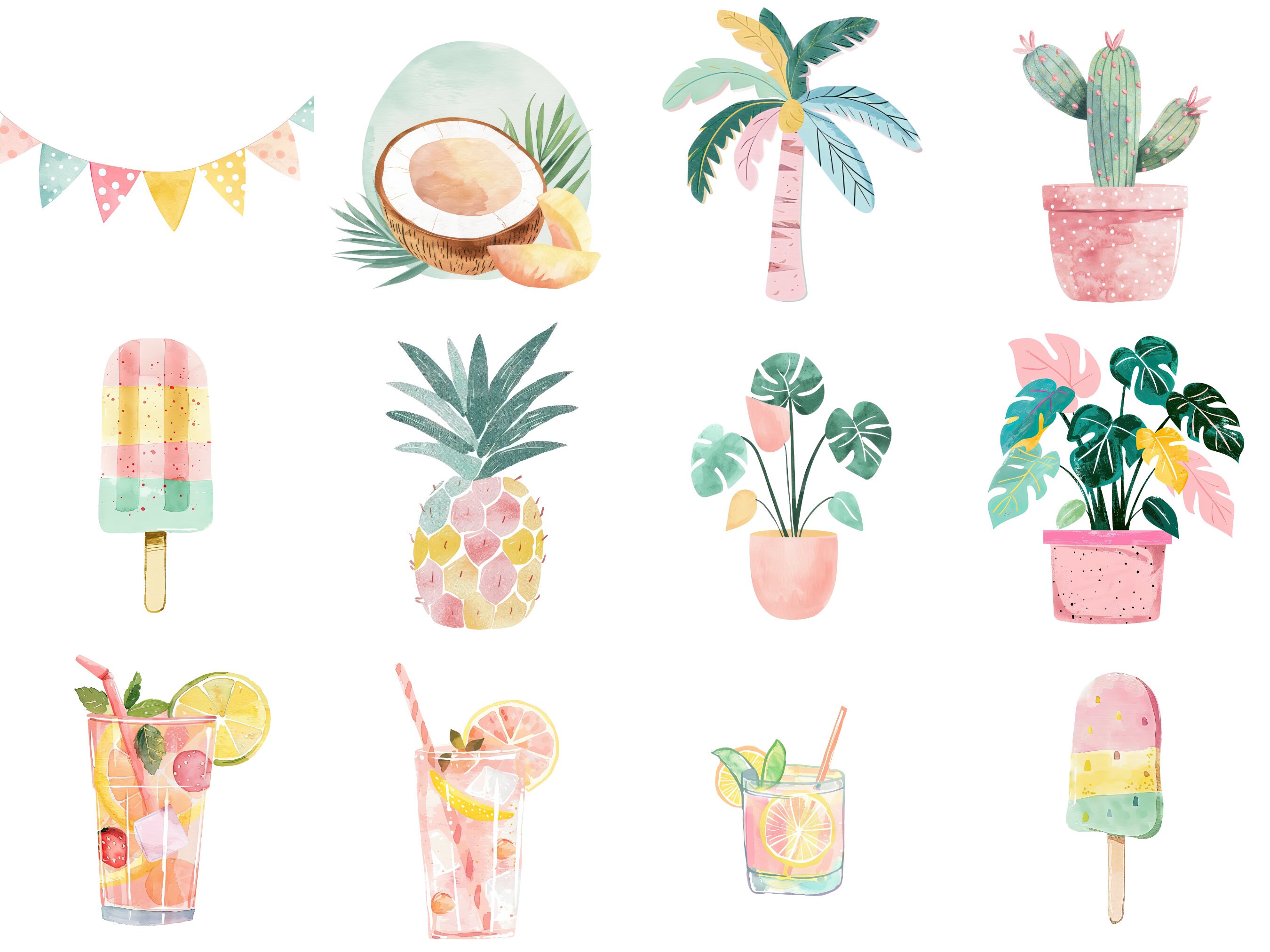 Summer Clipart PNG - Cute Pool Party Clipart Bundle - Watercolour Beach ...