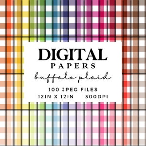 White Buffalo Plaid Digital Paper in 100 Colours - Seamless Pattern Scrapbook Paper - Check Printable Papers Rainbow Colors JPEG