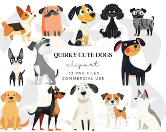 Quirky Dogs Clipart PNG - Cute Cartoon Dogs Clipart - Funny Puppy Clipart - Dog Lover Graphics - Commercial Use - Dog Sublimation Designs