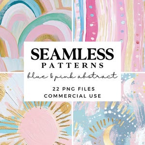 Pastel Blue & Pink Abstract Seamless Pattern-Pack - geometrische, gemusterte und gemusterte Regenbogen-Muster mit goldenen Akzenten - druckbares Scrapbook-Papier