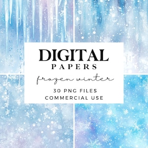 Papel digital de inverno congelado - Papel para scrapbook de pingentes - Papel para impressão de Natal para uso comercial - Papel de fundo com flocos de neve e neve