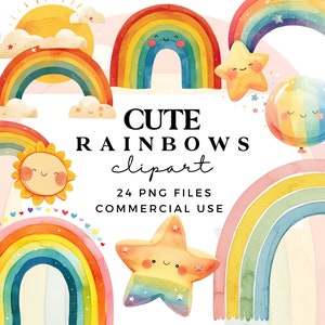 Niedliches Regenbogen Clipart Bundle - Kawaii Regenbogen Clipart Set - Aquarell Clip Art - Regenbogen Ballons Clipart - Kommerzielle Nutzung