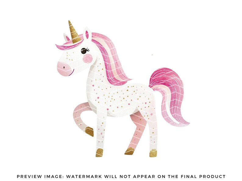 Unicorn Princess Clipart Set: Pink & Gold Watercolour Graphics (digital ...