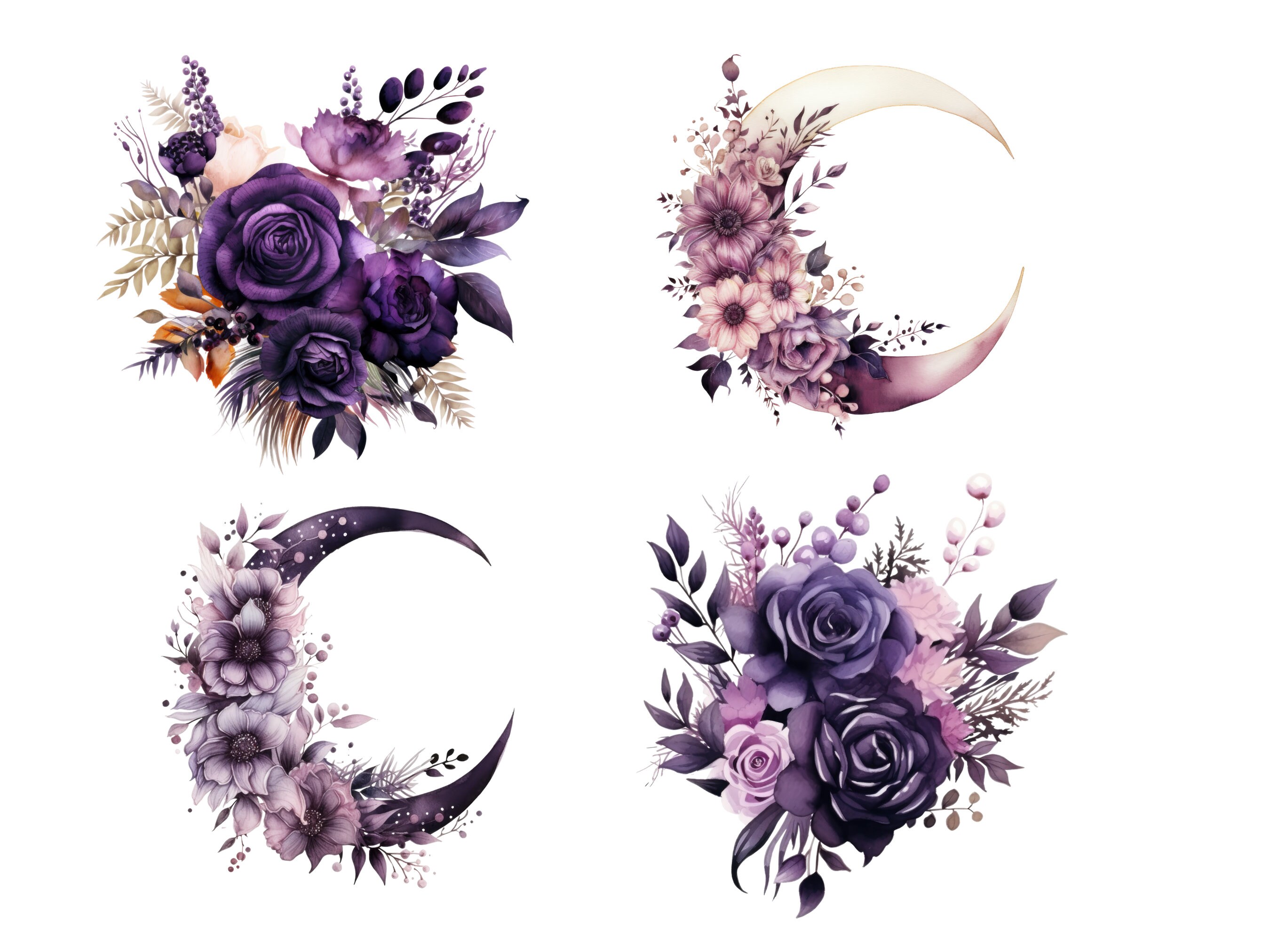 Halloween Clipart - Gothic Floral Illustrations - Dark Purple Bouquet ...
