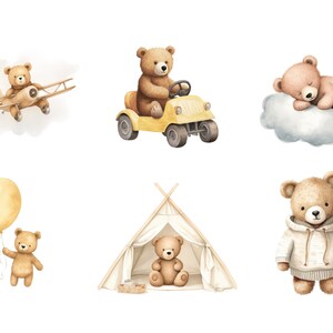 Watercolour Teddy Bear Clipart Bundle - Baby Shower Clip Art - Boho ...