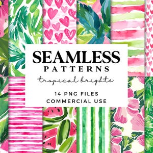 Tropische Muster in Aquarellfarben - Bunte Sommer Hintergründe - Geschenkpapier zum Ausdrucken - Scrapbook Papier - Neon Blatt Muster