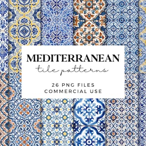 Carrelage méditerranéen sans couture modèles - clipart aquarelle - azulejos portugais carreaux de céramique papier scrapbooking - motifs répétés
