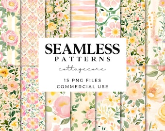 Cottagecore Seamless Patterns - Pastel Floral Repeating Patterns - Vintage Digital Scrapbook Paper for Crafts - Pink & Cream Junk Journal