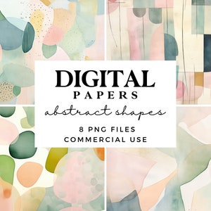 Conjunto de papel digital de acuarela abstracta - Formas abstractas - Texturas de fondo pastel - Uso comercial para impresión bajo demanda y sublimación