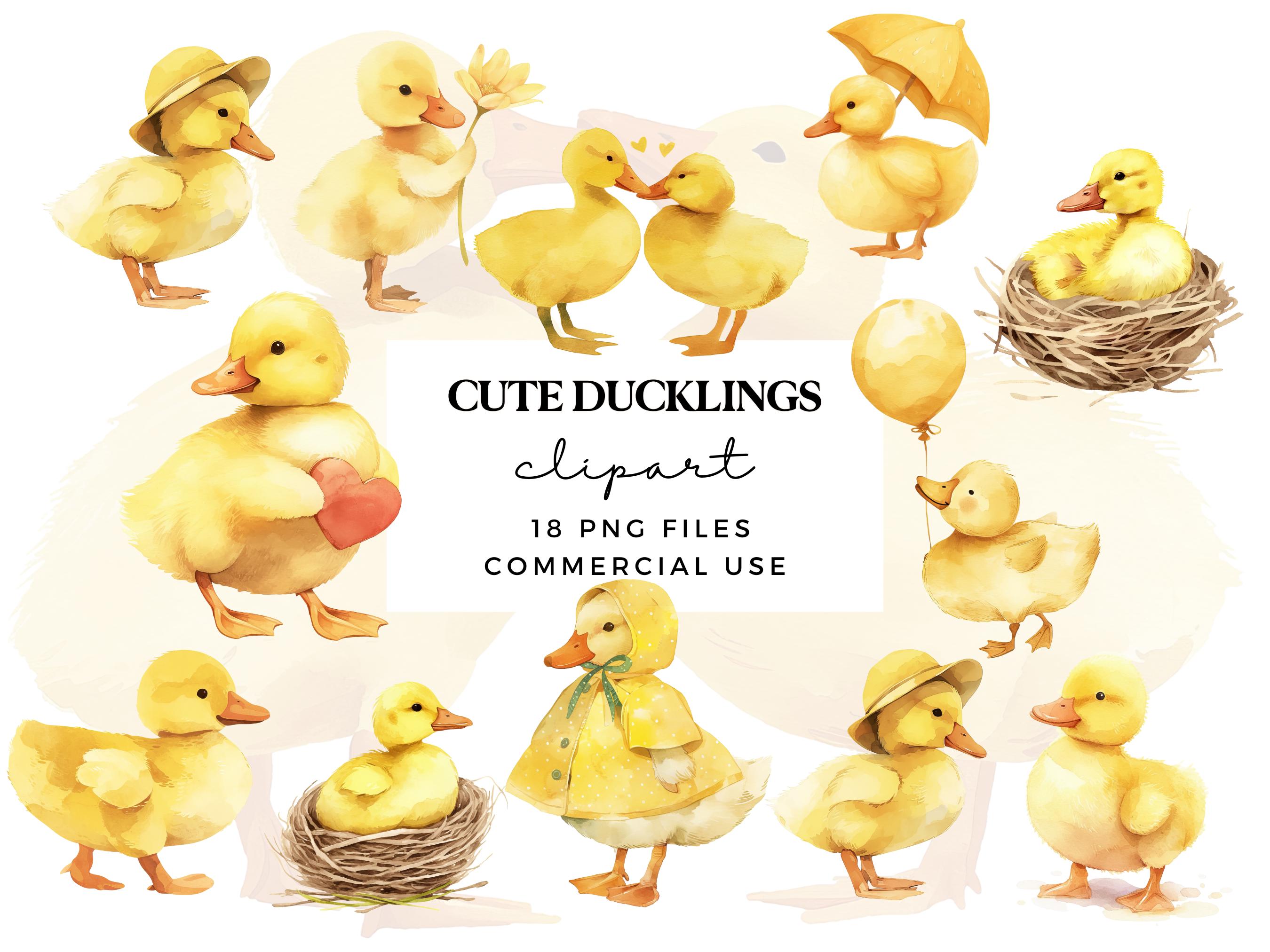 Cute Ducklings Clipart Set - Watercolor Spring Clip Art for Kids Party ...