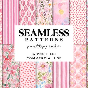 Joli motifs roses sans couture - fleurs aquarelles roses, pois et rayures - papier de scrapbooking numérique pour travaux manuels - motifs répétitifs
