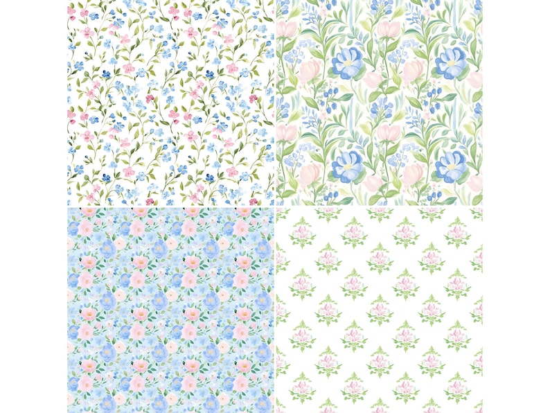 Grand Millennial Seamless Patterns - Pastel Floral Patterns - Vintage Chic Digital Scrapbook Paper for Crafts - Repeating Patterns image 6